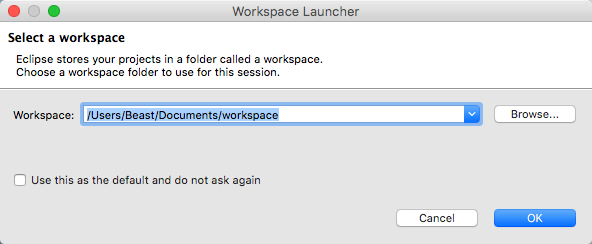 Eclipse select workspace
