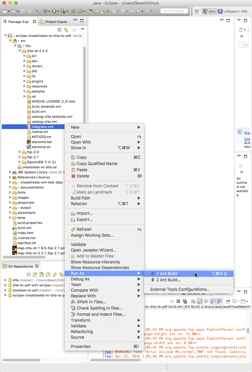 Run DITA-OT integrator inside eclipse with Ant